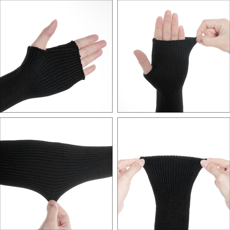 Tongcloud Arm Warmers Winter Fingerless Long Gloves for Women for Women with Thumb Hole (Black, 15.8inches) - Image 5