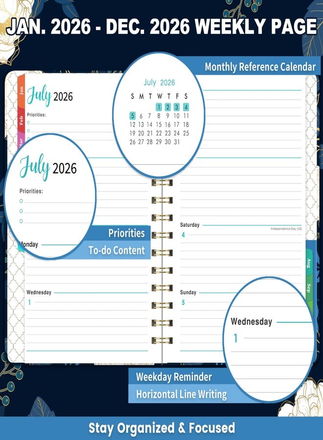Indeme مخطط 2026 - مخطط 2026، مخطط أسبوعي وشهري، من يناير 2026 إلى ديسمبر 2026، 6.4 بوصة × 8.5 بوصة، تجليد حلزوني مزدوج، فواصل شهرية ملونة، جيب داخلي، إغلاق مطاطي، مناسبات، اقتباس ملهم - Image 4