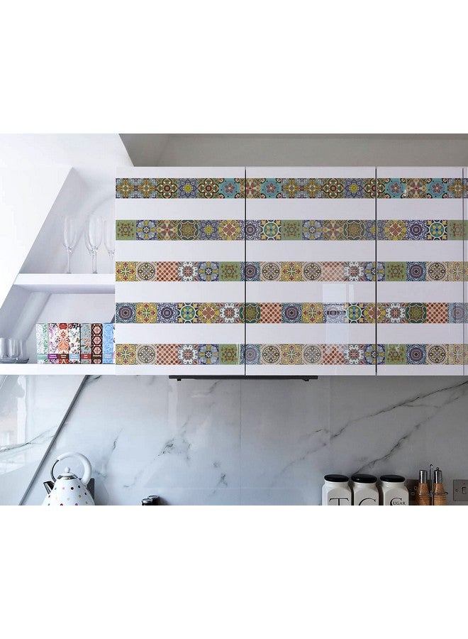 WallDesign Spanish Glaze Tile Sticker - 30 Self - Adhesive Stickers For Cupboard, Panel, Cabinet, Furniture, Table, Glass, Wall - 4 In X 10 Ft Border, 304.8 Cm - Image 2