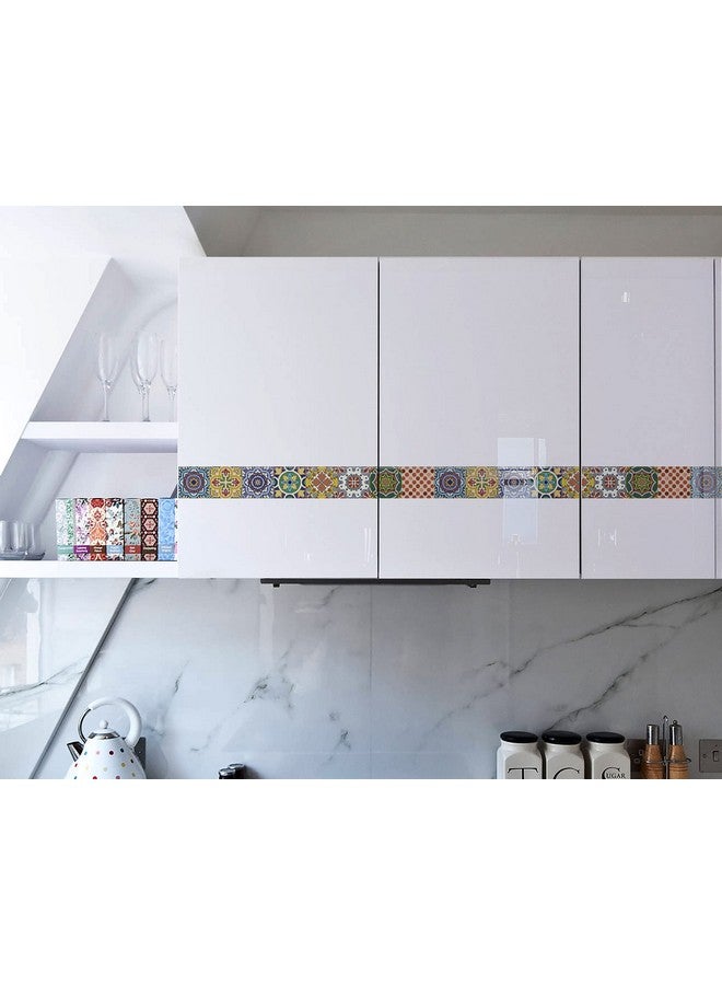 WallDesign Spanish Glaze Tile Sticker - 30 Self - Adhesive Stickers For Cupboard, Panel, Cabinet, Furniture, Table, Glass, Wall - 4 In X 10 Ft Border, 304.8 Cm - Image 4