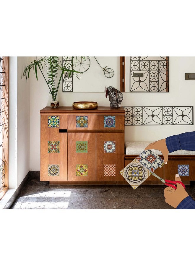 WallDesign Spanish Glaze Tile Sticker - 30 Self - Adhesive Stickers For Cupboard, Panel, Cabinet, Furniture, Table, Glass, Wall - 4 In X 10 Ft Border, 304.8 Cm - Image 3