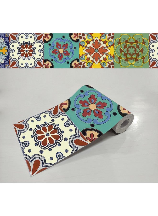 WallDesign Spanish Glaze Tile Sticker - 30 Self - Adhesive Stickers For Cupboard, Panel, Cabinet, Furniture, Table, Glass, Wall - 4 In X 10 Ft Border, 304.8 Cm - Image 1