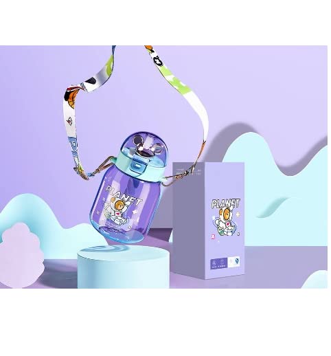 TEMSON School Sipper Water Bottle for Kids – Tritan Water Bottle with Straw and Adjustable Strap for Kids, Cute Cartoon Themed Water Bottle for Boys and Girls (600 ML) (Blue)(ABL-1035) - Image 3