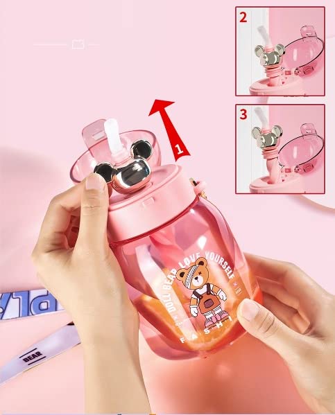 TEMSON School Sipper Water Bottle for Kids – Tritan Water Bottle with Straw and Adjustable Strap for Kids, Cute Cartoon Themed Water Bottle for Boys and Girls (600 ML) (Blue)(ABL-1035) - Image 2