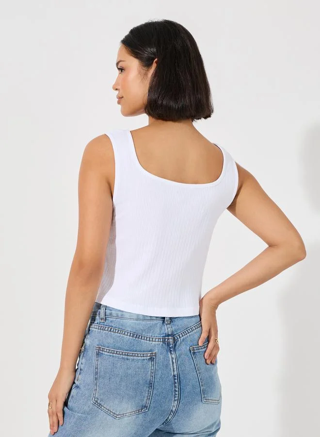 Styli Square Neck Knit Top with Broad Straps