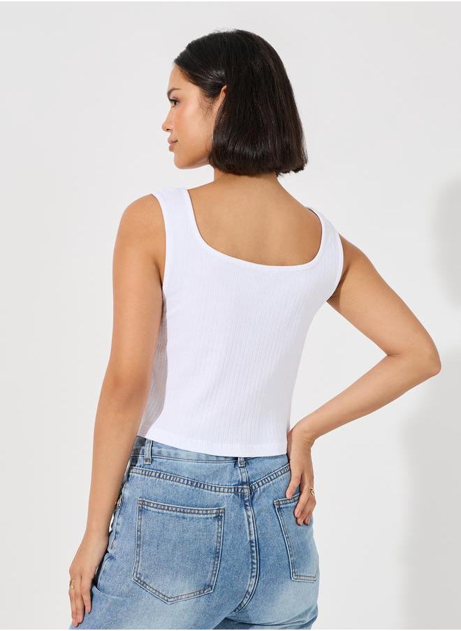 Styli - Square Neck Knit Top with Broad Straps - Image 1