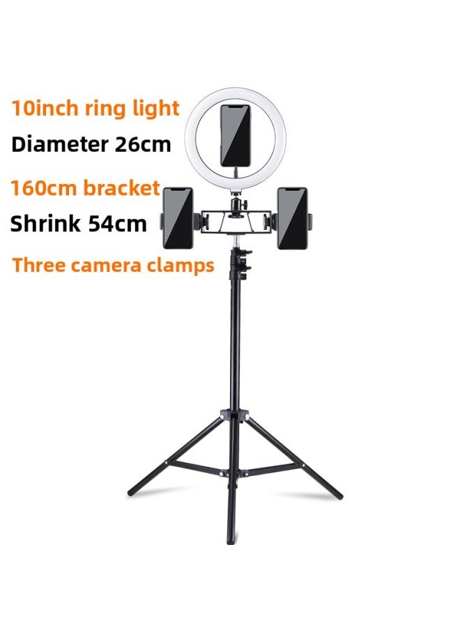 General - Mobile Phone Live Broadcast Bracket Led Three-color Ring Fill Light Live Light Net Red Photography Fill Light Spot Wholesale-Specifications:160cm Bracket 10 Inch Fill Light Three-position Mobile Pho - Image 1