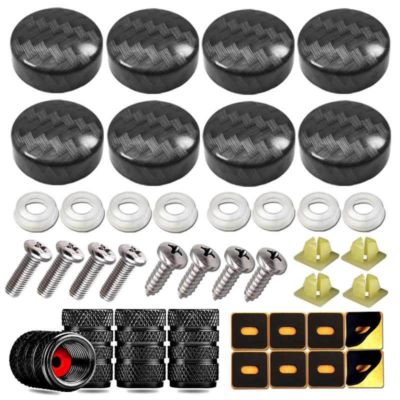 Youoy Stainless Steel License Plate Screws -Carbon Fiber License Plate Caps Cover For Carbon License Plate Frame Holder  Front Rear Car Tag Bolts - Image 1