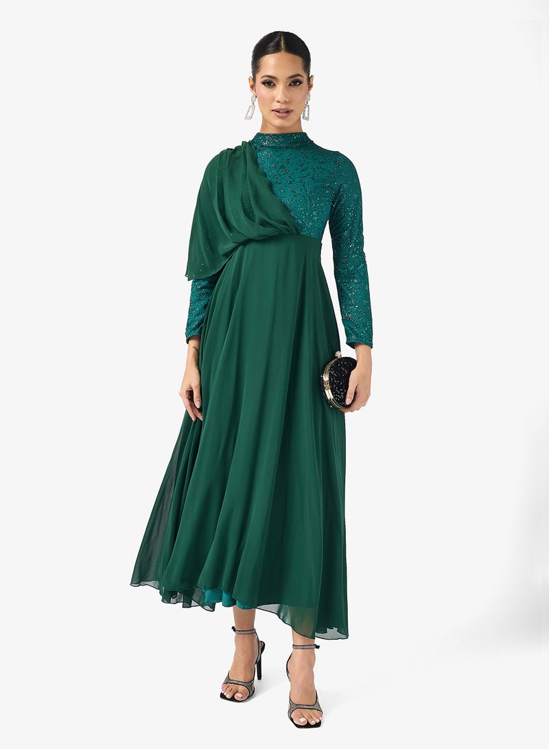 Khizana A-line Drapped Dress With Shimmer Bodice - Image 1