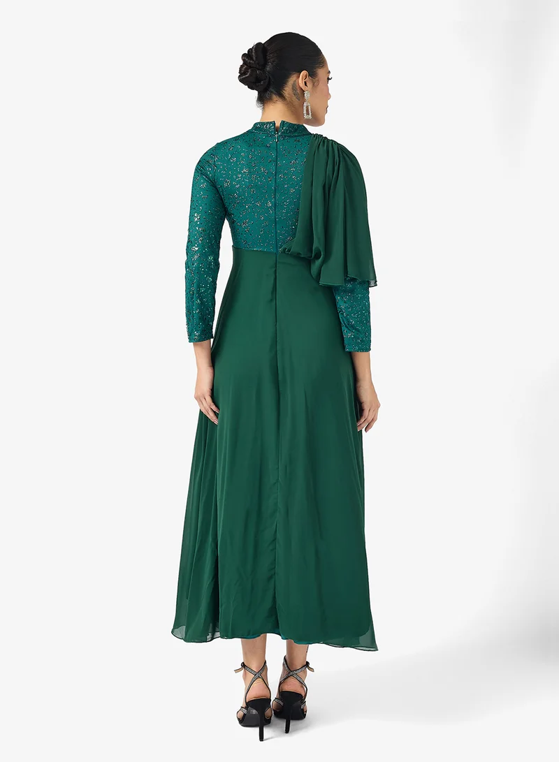 Khizana A-line Drapped Dress With Shimmer Bodice