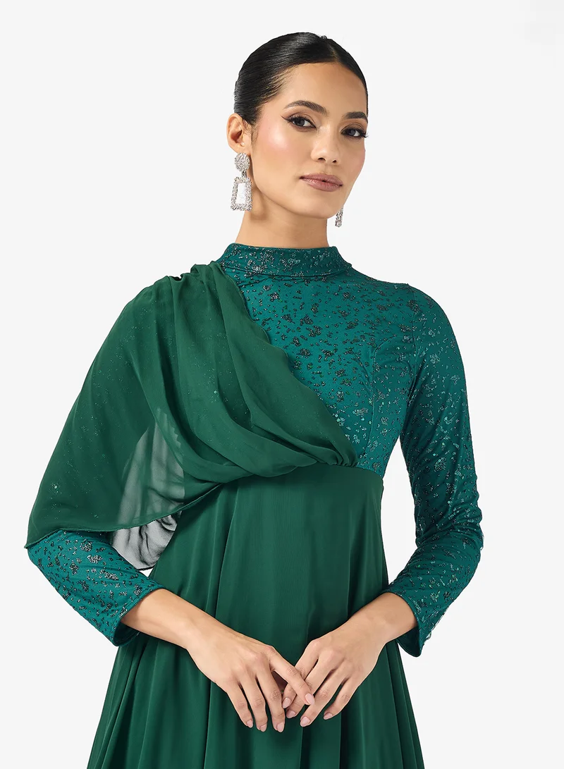 Khizana A-line Drapped Dress With Shimmer Bodice