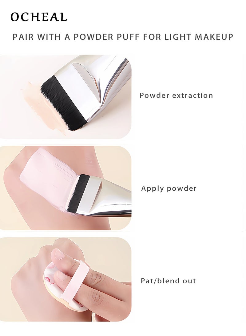 اوكيل فرشاة أساس مسطحة مع صينية مزج المكياج - أداة تجميل كورية للنساء والفتيات مع بودرة صغيرة مجانية - Image 4