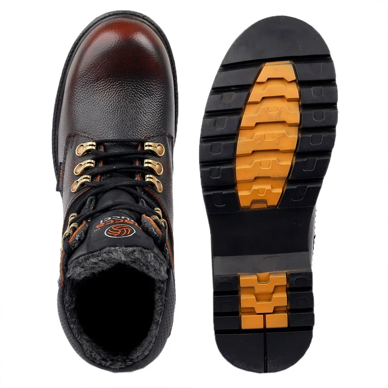 Bacca Bucci Brown 6 Inches Steel Toe Cap Genuine Leather Boots with Fur for Men | Best Price UAE