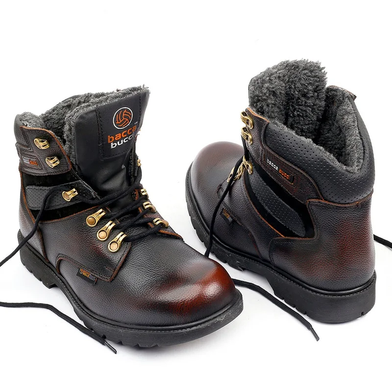 Bacca Bucci Brown 6 Inches Steel Toe Cap Genuine Leather Boots with Fur for Men | Best Price UAE