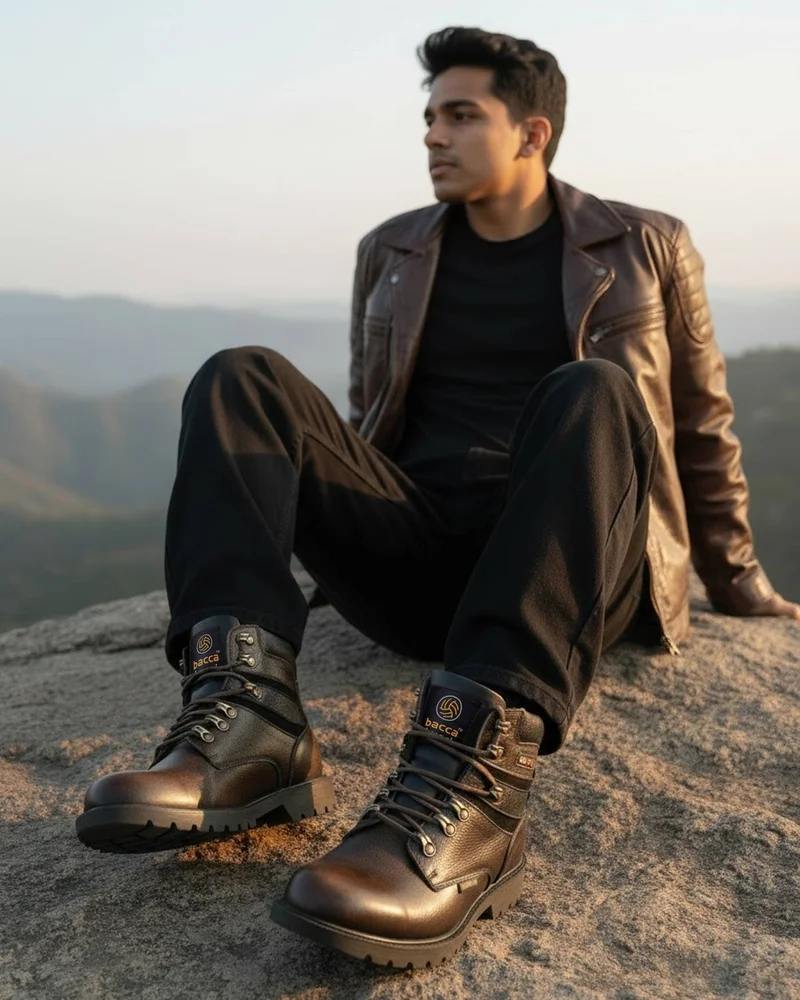 Bacca Bucci Brown 6 Inches Steel Toe Cap Genuine Leather Boots with Fur for Men | Best Price UAE