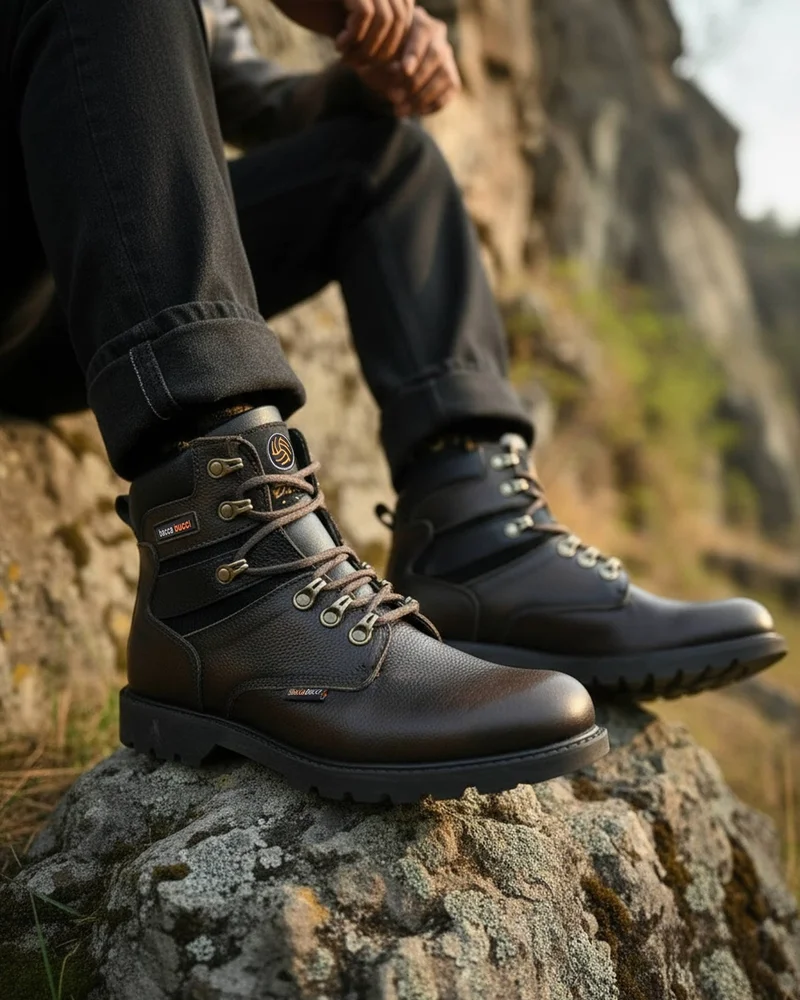 Bacca Bucci Brown 6 Inches Steel Toe Cap Genuine Leather Boots with Fur for Men | Best Price UAE