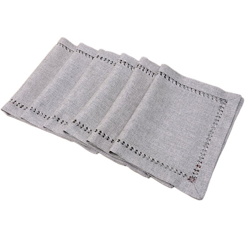 Grelucgo Set of 6 Decorative Handmade Hemstitch Gray Dining Table Placemats Rectangular 12 by 18 Inch