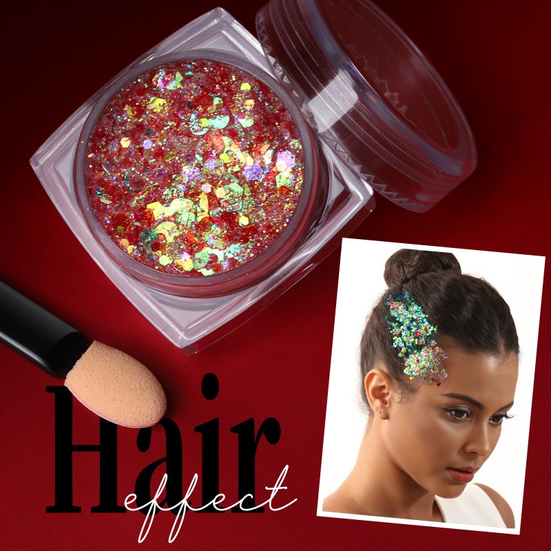 Teenitor Face Glitter, Red Body Glitter Gel, Hair Glitter, 6 Shapes Festival Rave Body Makeup Glitters Gel, Chunky Sparkling Glitter for Face, Body and Hair - Image 3