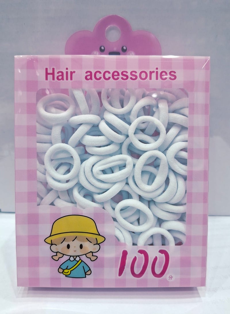 STAR BEJA white hair elastics,pack of 150,soft mini elastic hair bands for school girls with pink gingham package - Image 1