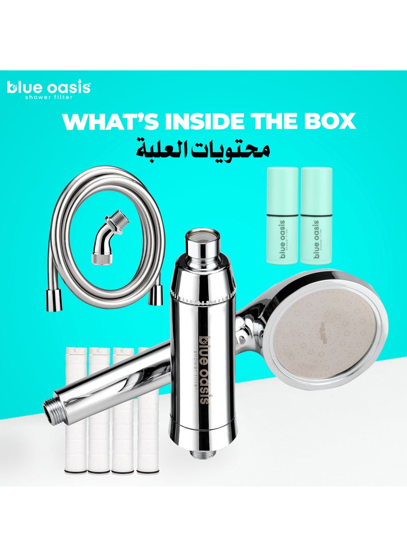 Blue Oasis - Blue Oasis Ultra Shower Filter Big Bundle | Shower Filters with Cylindrical Silver Single & Dual Filter Cartridge 2 M Shower Hose & Adapter | Advanced Filtration for Pure Soft Water | TUV Certified - Image 1
