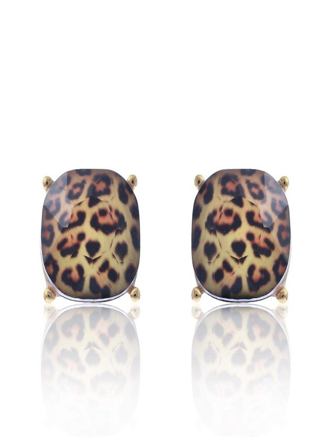 NTLX Beautiful Gemstone Earrings for Women - Dainty Cushion Cut Matching Acrylic Gemstones with Stainless Steel Posts - Simple, Delicate Gems - Stud Earrings in an Open-Back Setting (Leopard) - Image 1