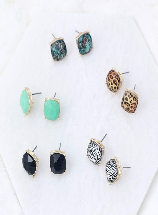 NTLX Beautiful Gemstone Earrings for Women - Dainty Cushion Cut Matching Acrylic Gemstones with Stainless Steel Posts - Simple, Delicate Gems - Stud Earrings in an Open-Back Setting (Leopard) - Image 5