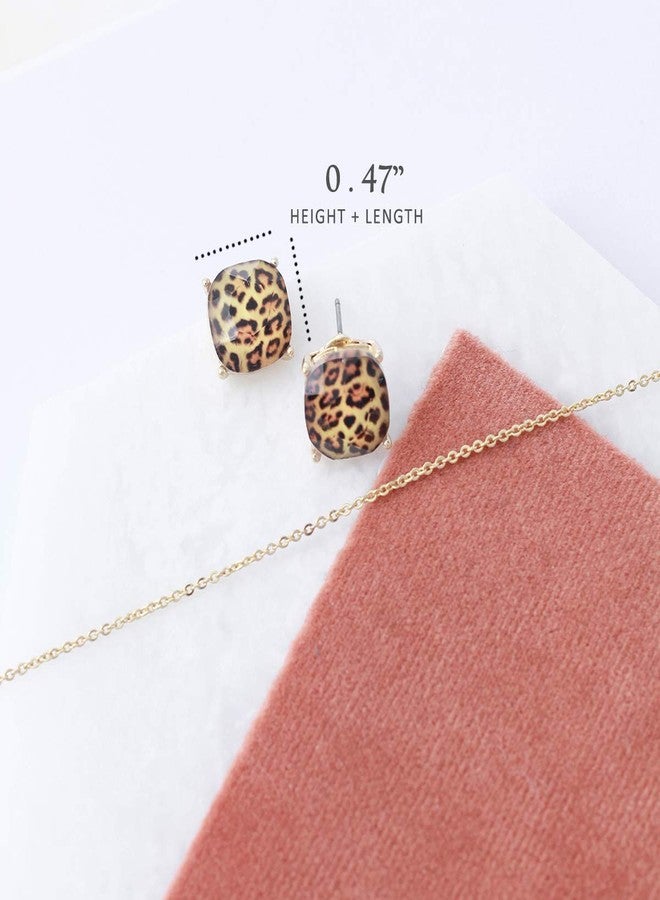 NTLX Beautiful Gemstone Earrings for Women - Dainty Cushion Cut Matching Acrylic Gemstones with Stainless Steel Posts - Simple, Delicate Gems - Stud Earrings in an Open-Back Setting (Leopard) - Image 2