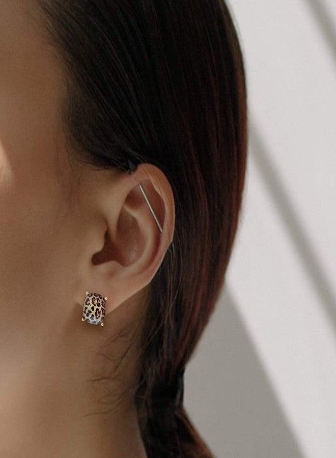 NTLX Beautiful Gemstone Earrings for Women - Dainty Cushion Cut Matching Acrylic Gemstones with Stainless Steel Posts - Simple, Delicate Gems - Stud Earrings in an Open-Back Setting (Leopard) - Image 3