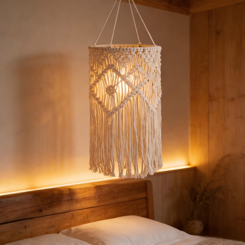 Bohemian Style Macrame Lampshade Hanging Light With Handmade Lace Tassels - Image 5