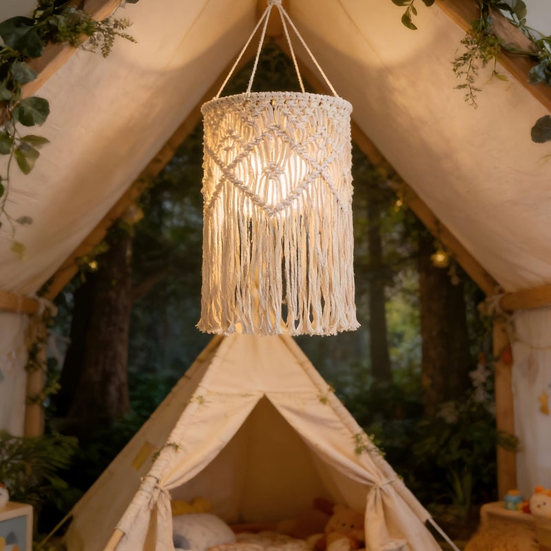 Bohemian Style Macrame Lampshade Hanging Light With Handmade Lace Tassels - Image 4