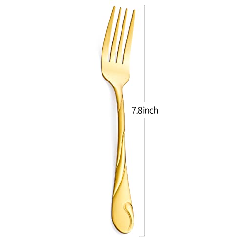 Seeshine Gold Dinner Fork Set, Seeshine 7.8-inch Stainless Steel Shiny Gold Metal Table Fork Silverware, Set of 6 - Image 2