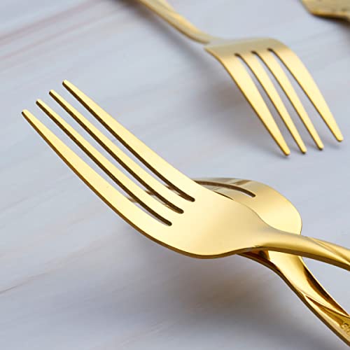 Seeshine Gold Dinner Fork Set, Seeshine 7.8-inch Stainless Steel Shiny Gold Metal Table Fork Silverware, Set of 6 - Image 4