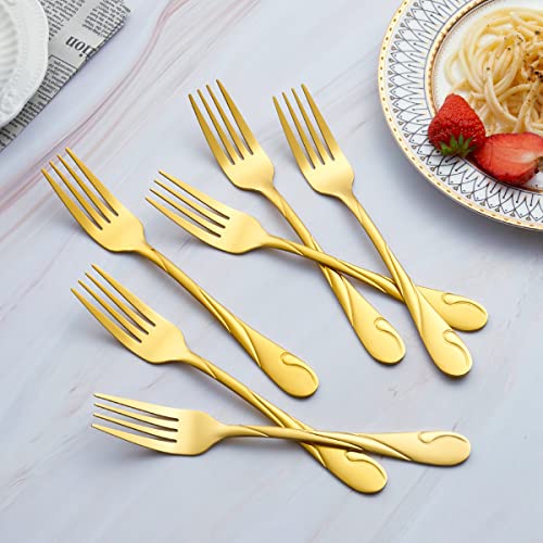 Seeshine Gold Dinner Fork Set, Seeshine 7.8-inch Stainless Steel Shiny Gold Metal Table Fork Silverware, Set of 6 - Image 3