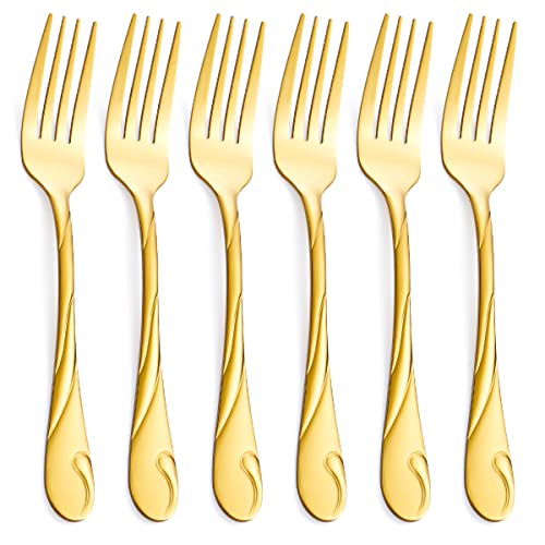 Seeshine Gold Dinner Fork Set, Seeshine 7.8-inch Stainless Steel Shiny Gold Metal Table Fork Silverware, Set of 6 - Image 1