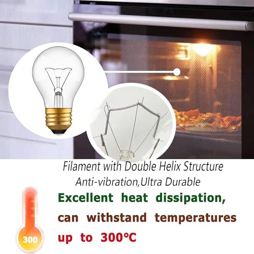 WokHok Appliance Oven Light Bulb, High Temp 300 °C Resistant,（2 Pack） A15/E26/120V/40 Watt Appliance Replacement Bulb for Refrigerator Over Stove Microwave Range Hood,Warm White - Image 4