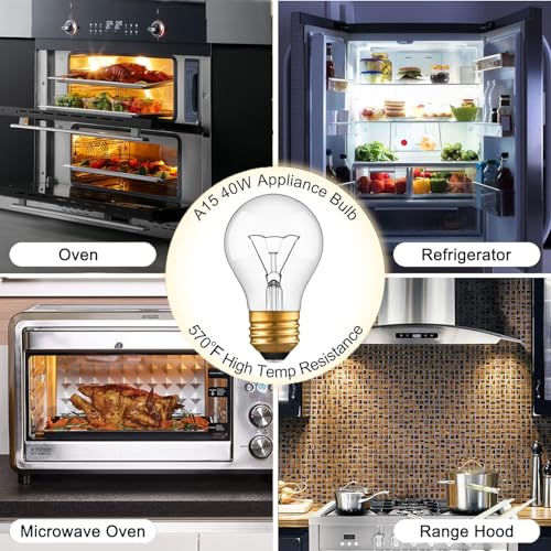WokHok Appliance Oven Light Bulb, High Temp 300 °C Resistant,（2 Pack） A15/E26/120V/40 Watt Appliance Replacement Bulb for Refrigerator Over Stove Microwave Range Hood,Warm White - Image 5
