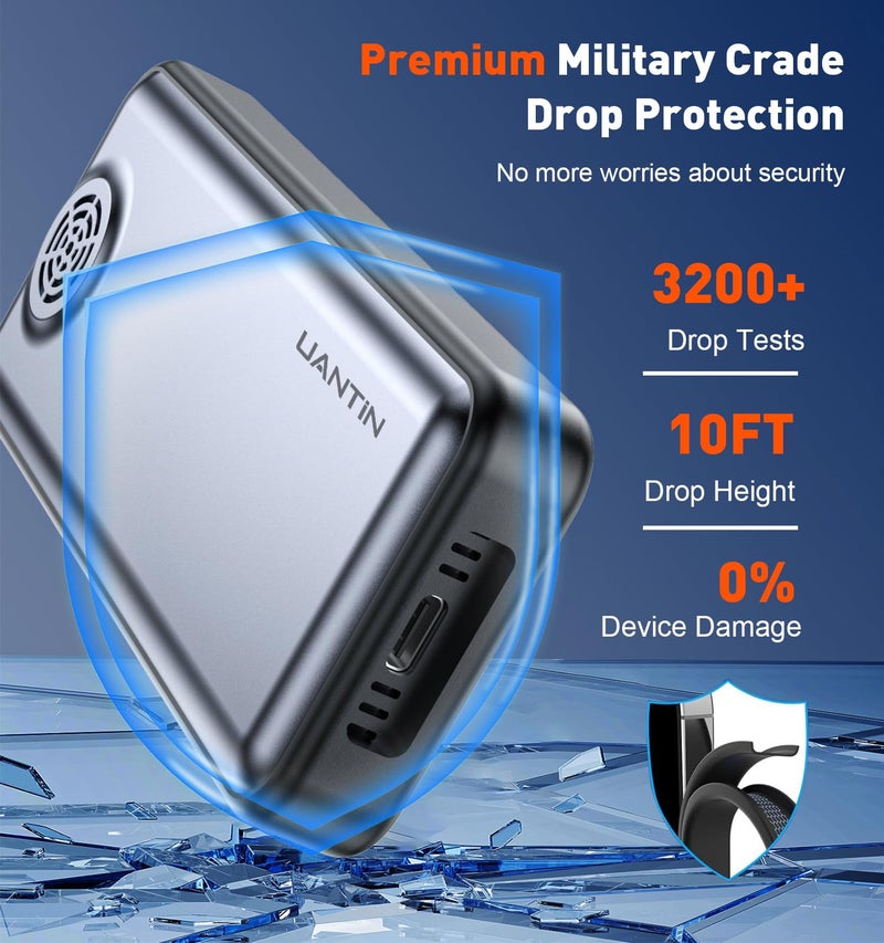 UANTIN M.2 NVMe SSD Enclosure 80Gbps - Zinc Alloy Case with Cooling Fan & Silicone Sleeve, Compatible with Thunderbolt 5/4/USB4, Support 2280 M Key/M+B Key SSDs, Includes 80Gbps USB-C Cable - Image 5