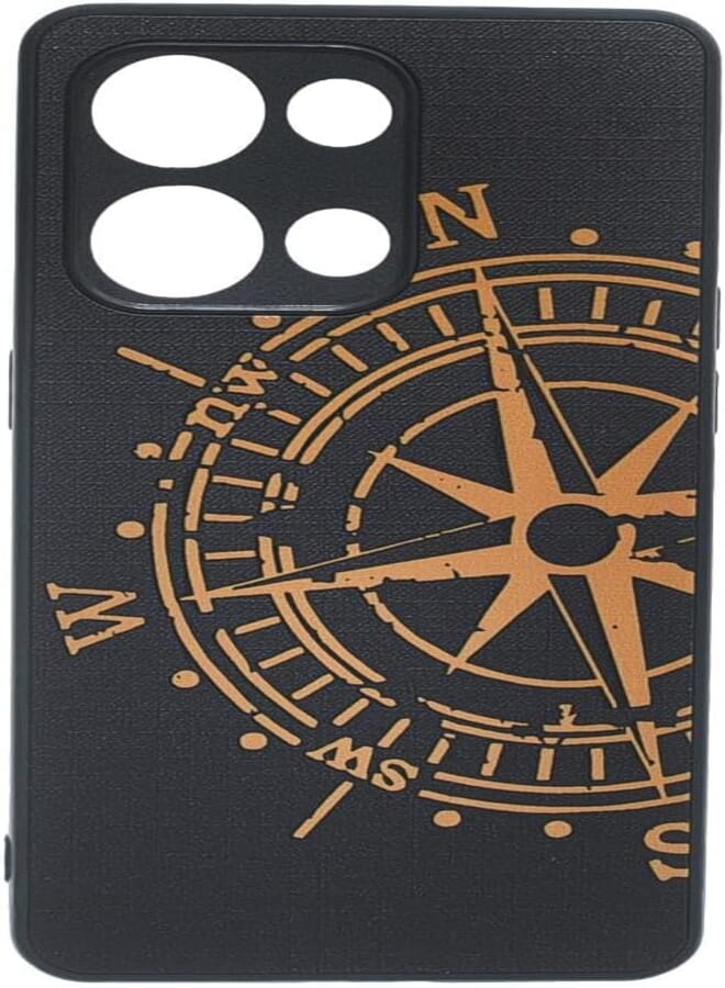 Boter. Plastic 3D Shockproof Back Case Designed With Raised Edge To Protect Camera lens Compass Printed Suitable For OPPO RENO 9 - Black Light Brown