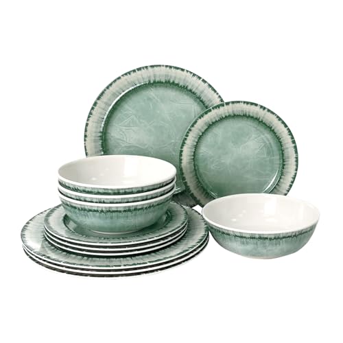 AELS Melamine Dinnerware Set of 12 Pcs Dinner Dishes Set for Indoor and Outdoor Use, Dishwasher Safe, Lightweight Unbreakable, BPA Free, Sage Green - Image 1