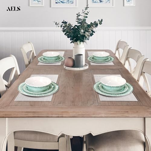 AELS Melamine Dinnerware Set of 12 Pcs Dinner Dishes Set for Indoor and Outdoor Use, Dishwasher Safe, Lightweight Unbreakable, BPA Free, Sage Green - Image 4