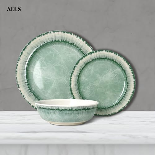 AELS Melamine Dinnerware Set of 12 Pcs Dinner Dishes Set for Indoor and Outdoor Use, Dishwasher Safe, Lightweight Unbreakable, BPA Free, Sage Green - Image 3