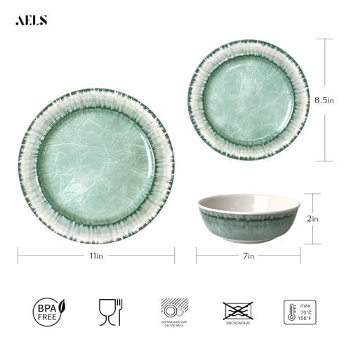 AELS Melamine Dinnerware Set of 12 Pcs Dinner Dishes Set for Indoor and Outdoor Use, Dishwasher Safe, Lightweight Unbreakable, BPA Free, Sage Green - Image 2