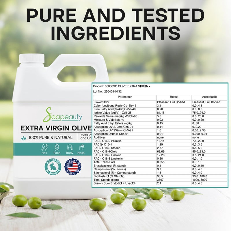 Soapeauty Extra Virgin Olive Oil | 100% Pure & Natural Unrefined Cold-Pressed Carrier Oil | Massage & Body Oil | for Skin, Face, Hair, and Soap Making | Carrier for Essential Oils - 32 Fl Oz - Image 2