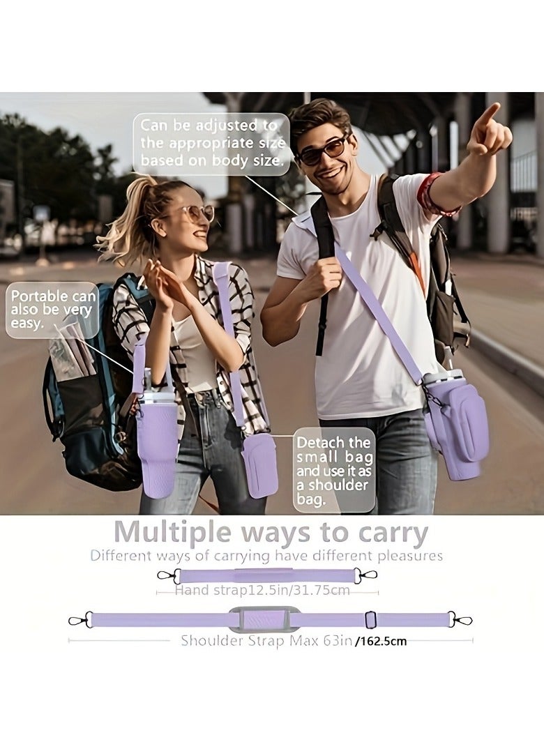 EVEREEN 2 in 1 Water Bottle Holder with Pouch Pocket for Stanley 40 oz Tumbler, Water Bottle Carrier Bag for Stanley Cup Accessories, Water Bottle Sling Bag with Large Pouch & Strap for Phone, Cards, Key,3D Diamond Embossing  - Image 3