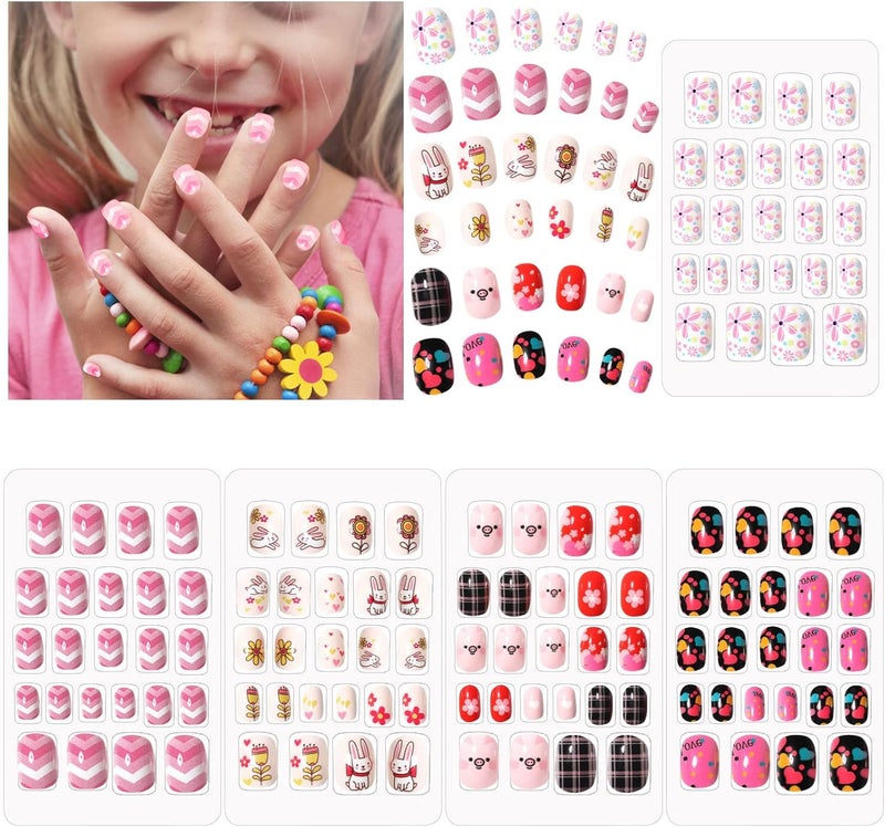 Full Cover Girl False Nails Kids Fake Nails Cute Cartoon Design Colorful Childrens 5 Boxes B Variety Pack