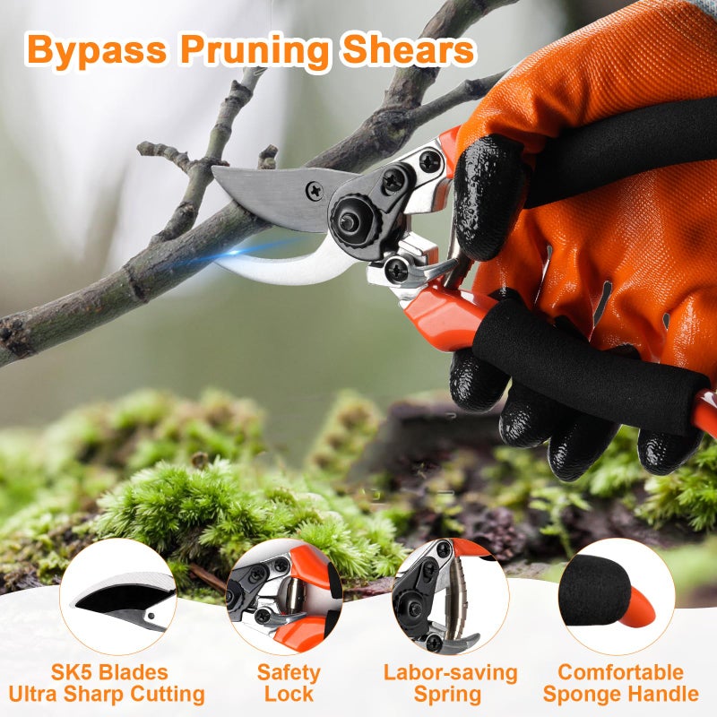 Cor cordium 6Pcs Pruning Shears Set with Bypass Pruning Shears, Garden Scissors, Pruning Snips,Saw,Gloves,Storage Bag,Handheld Garden Shears Set for Plant - Image 2