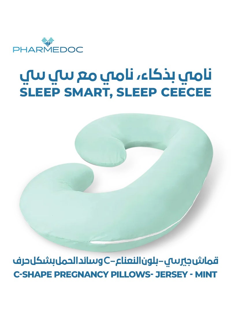 PharMeDoc C-Shape Full Body Pillow | Green Cooling Cover | Maternity & Pregnancy Support | Back, Belly & Leg Relief | Soft, Breathable & Ergonomic Design  - Image 1