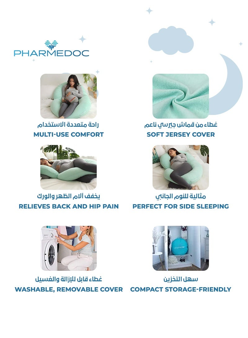 PharMeDoc C-Shape Full Body Pillow | Green Cooling Cover | Maternity & Pregnancy Support | Back, Belly & Leg Relief | Soft, Breathable & Ergonomic Design  - Image 5
