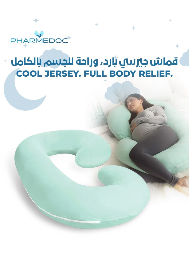 PharMeDoc C-Shape Full Body Pillow | Green Cooling Cover | Maternity & Pregnancy Support | Back, Belly & Leg Relief | Soft, Breathable & Ergonomic Design  - Image 3