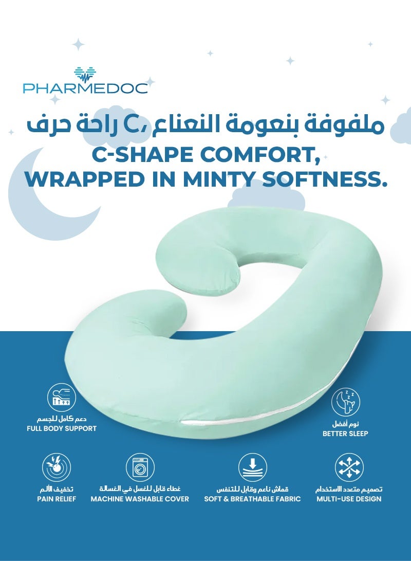 PharMeDoc C-Shape Full Body Pillow | Green Cooling Cover | Maternity & Pregnancy Support | Back, Belly & Leg Relief | Soft, Breathable & Ergonomic Design  - Image 2